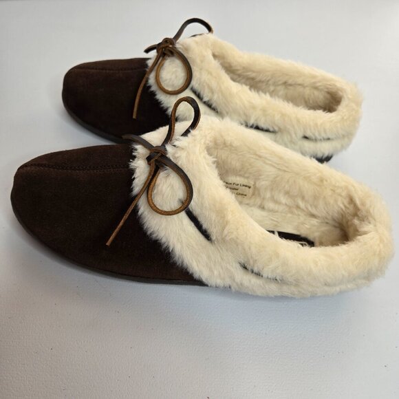 Clarks Women's Brown Suede Anabelle Faux Fur Lining Slippers Sz 8 - Picture 4 of 7